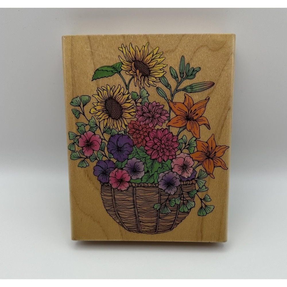 Hero Arts Super Flower‎ Basket S1007 Floral Wood Mount Rubber Stamp Vintage 1995